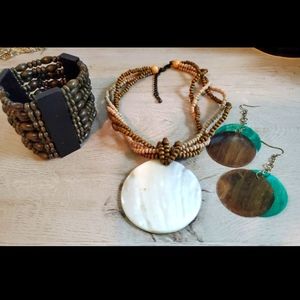 Boho Abalone & Wood Jewelry Set